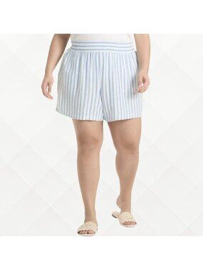 NWT Ava & Viv High-Rise Linen Shorts • Cream & Blue Striped • Size 2X